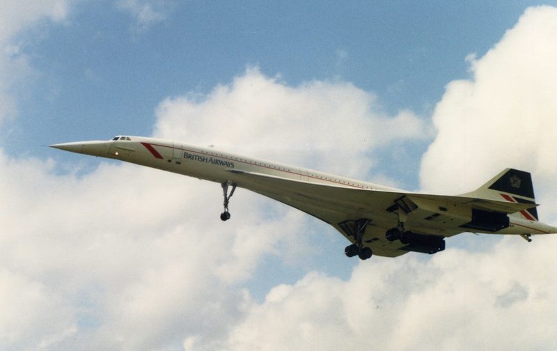 British Airways Concorde G-BOAF in flight, undercarriage down